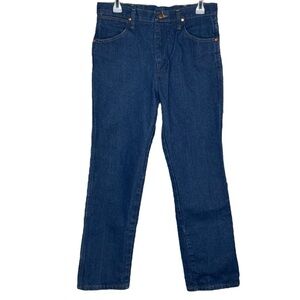 Wrangler jeans 31 x 30 dark wash leather patch mens western wear cowboy cut